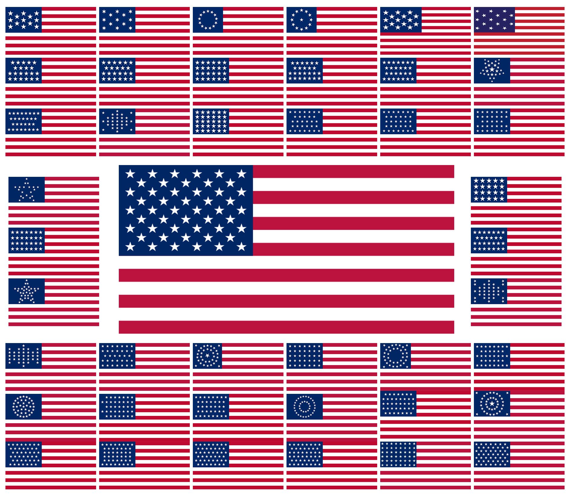 American flags over the years